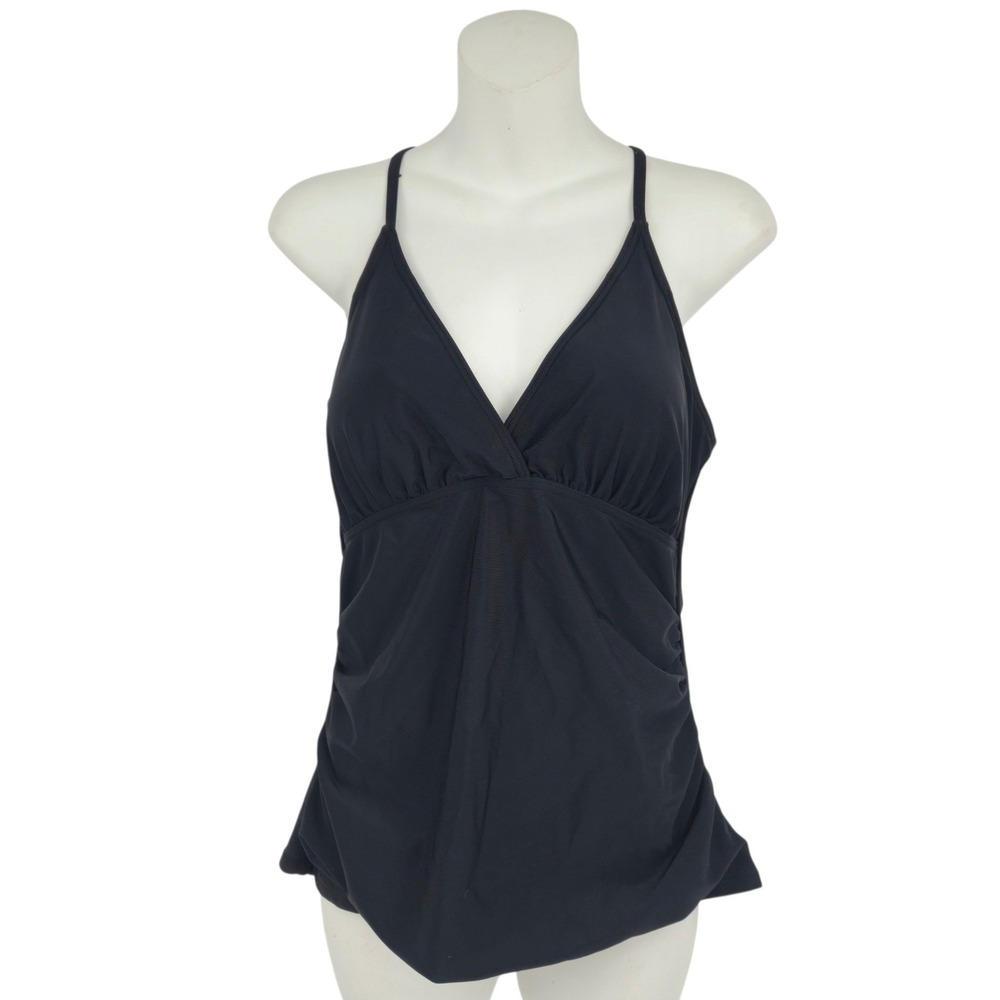 Holipick Tankini Top Women Size M Black Macrame Back V-Neck Swimwear Beach